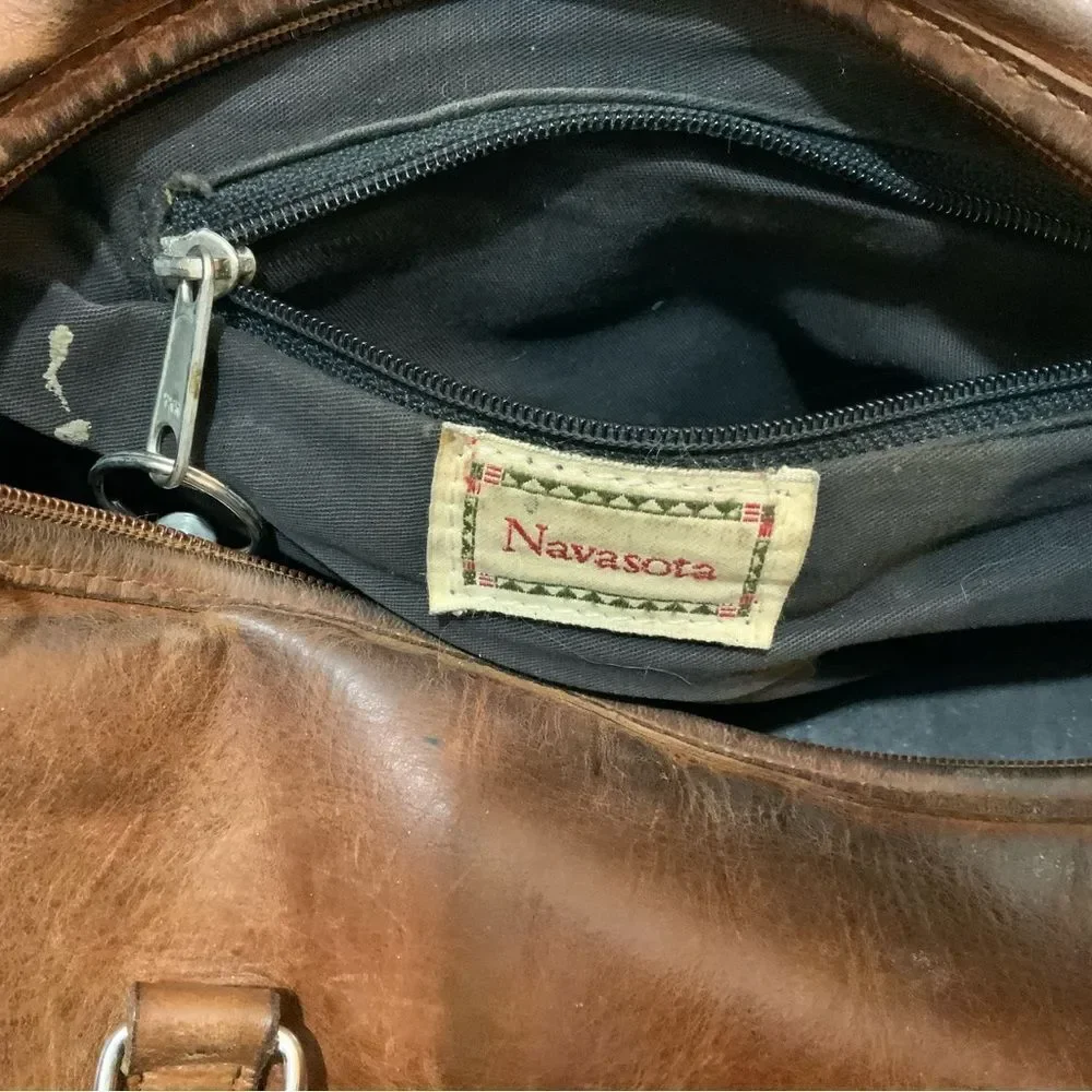 Vintage Navasota leather  satchel Bag brown strap front buckle